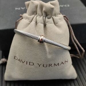 David Yurman Silver Cable Bracelet with Rose Gold Bead
